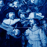 Rembrandts nachtwacht in Delfts Blauw, Delft, Nederland
