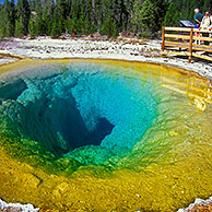 De warmwaterbron Morning Glory Pool in het Yellowstone NP, Wyoming, US